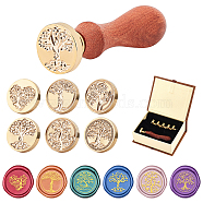 8Pcs 8 Style Pear Wood Handle, with Brass Wax Seal Stamp Head, for Wax Seal Stamp, Wedding Invitations Making, Mixed Shapes, 8pcs/set(AJEW-PH0001-78F)