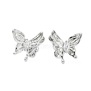 Rack Plating Brass Micro Pave Cubic Zirconia Cuff Earring, Cadmium Free & Lead Free, Long-Lasting Plated, Butterfly, Platinum, 19x18.5x13.5mm(EJEW-C086-11P)