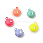 Spray Painted Alloy Pendants, with Rhinestone, Flat Round Charm, Mixed Color, 12x9.5x4.5mm, Hole: 1.2mm(FIND-B016-03)