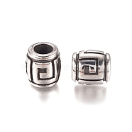 304 Stainless Steel European Beads, Large Hole Beads, Barrel, Antique Silver, 11.2x12mm, Hole: 6mm(X-STAS-D175-06AS)