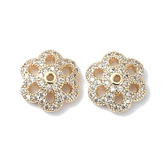 Brass Micro Pave Cubic Zirconia Bead Cap, Flower, Real 18K Gold Plated, 10x10.5x3mm, Hole: 1mm(KK-A194-04G)