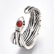 Alloy Cuff Finger Rings, with Rhinestone, Wide Band Rings, Feather, Antique Silver, Size 5, 16mm(RJEW-T006-29)