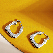 Stainless Steel Textured Thick Square Hoop Earring, for Women, Stainless Steel Color, 25x21.3mm(ZP5160-2)
