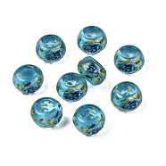 Flower Printed Transparent Acrylic Rondelle Beads, Large Hole Beads, Sky Blue, 15x9mm, Hole: 7mm(TACR-S160-01-B01)