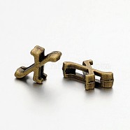 Tibetan Style Antique Bronze Plated Alloy Letter Slide Charms, Nickel Free, Letter.X, 10~12x8~13x4mm, Hole: 2x8mm(PALLOY-J542-X-NF)
