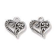 Tibetan Style Filigree Alloy Heart Charms, Cadmium Free & Lead Free, Antique Silver, 14x13x3mm, Hole: 1.5mm, about 1100pcs/1000g(TIBEP-0277-AS-RS)