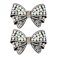 Crystal AB Glass Rhinestone Bowknot Ornament Accessories, with Velvet, for DIY Shoe Bag Costume Decoration, Black, 51~54x77~77.5x16~17mm(FIND-WH0129-59A)