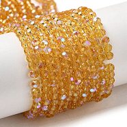 Electroplate Transparent Glass Beads Strands, Faceted, Round, Rainbow Plated, Goldenrod, 3mm, Hole: 0.8mm, about 164~166pcs/strand, 19.69~19.88 inch(50~50.5cm)(EGLA-A035-T3mm-L17)