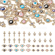 40Pcs 20 Styles Evil Eye Zinc Alloy Enamel Connector Charms, with Crystal Rhinestone, Light Gold, Flat Round & Heart & Star, Mixed Shapes, Mixed Color, 16.5~26x11~25x2~2.8mm, Hole: 1.5~2.2mm, 2pcs/style(ENAM-TA0001-37)