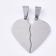 201 Stainless Steel Split Pendants, for Lovers, Heart with Heart, Stainless Steel Color, 27x28x1mm, Hole: 8x4mm(STAS-T048-12)