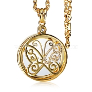 Butterfly Alloy Rhinestones & Glass Magnifying Pendant Necklace for Women, Golden, 25.59 inch(65cm)(PW-WG60247-02)