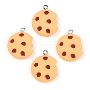 Opaque Resin Pendants, Cartoon Biscuit Charms with Platinum Plated Iron Loops, Food, 25x19.5x5.5mm, Hole: 2mm(RESI-S403-03A)