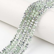 Electroplate Glass Beads Strands, Imitation Jade, Half Silver Plated, Faceted, Rondelle, Pale Green, 8x6mm, Hole: 1mm, about 68pcs/strand, 15.5 inch(38.75cm)(EGLA-A034-J8mm-M01)
