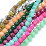 Faceted Natural Agate and Dyed Jade Beads Strands, Round, Mixed Color, 8mm, Hole: 1.2mm, about 47pcs/strand, 15 inch(38cm)(G-F559-06)