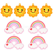 8Pcs 2 Style PVC Plastic Big Pendants, Rainbow & Sun with Smiling Face, Mixed Color, 50x61x14mm and 49x40x18mm, 4pcs/style(KY-SC0001-65)
