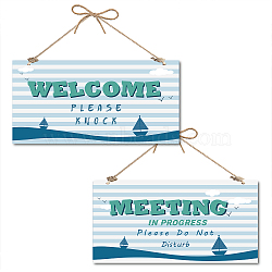 Printed Natural Wood Hanging Wall Decorations, for Front Door Home Decoration, Rectangle with Welcome Meeting, Colorful, Ship Pattern, 15x30x0.5cm(WOOD-WH0112-83H)