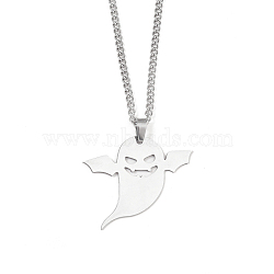201 Stainless Steel Pendant Necklaces for Man, Ghost, 23.62 inch(60cm), Ghost: 34.5x40.5x1.3mm(NJEW-Q336-02E-P)