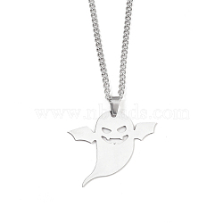 Non-Tarnish 201 Stainless Steel Pendant Necklaces for Man, Ghost, 23.62 inch(60cm), Ghost: 34.5x40.5x1.3mm(NJEW-Q336-02E-P)