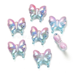 UV Plating Rainbow Iridescent Acrylic Beads, Gradient Beads, Butterfly, Pearl Pink, 30x29x10mm, Hole: 2mm(OACR-G012-09B)