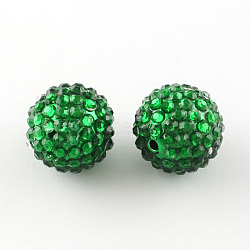 Transparent Resin Rhinestone Graduated Beads, with UV Plating Acrylic Round Beads Inside, Green, 18mm, Hole: 2~2.5mm(RESI-S314-16x18-03)
