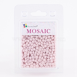 Glass Mosaic Tiles Cabochons, for Crafts Art, Imitation Jade, Square, Misty Rose, 4.8x4.8x3.5mm, about 200g/box(GLAA-G072-04W)
