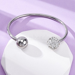 304 Stainless Steel Cuff Bangles, Torque Bangles for Women, with Polymer Clay Rhinestone, Stainless Steel Color, Inner Diameter: 1-3/4x2-1/4 inch(4.4x5.6cm)(BJEW-A036-05P)