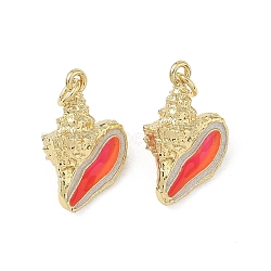 Brass Enamel Pendants, Conch Shape Charms, Rack Plating, Long-Lasting Plated, Cadmium Free & Lead Free, Real 18K Gold Plated, 21x12.5x9mm, Hole: 3.5mm(KK-CBADC51-15G)