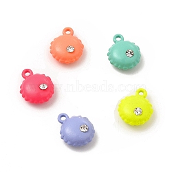 Spray Painted Alloy Pendants, with Rhinestone, Flat Round Charm, Mixed Color, 12x9.5x4.5mm, Hole: 1.2mm(FIND-B016-03)