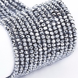 Electroplate Glass Beads Strands, Full Plated, Faceted, Rondelle, Platinum Plated, 2x1.5mm, Hole: 0.6mm, about 220~230pcs/Strand, 13.78~14.17 inch(35~36cm)(EGLA-F149-FP-04)