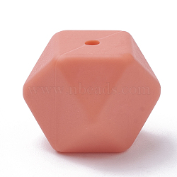 Food Grade Eco-Friendly Silicone Beads, Chewing Beads For Teethers, DIY Nursing Necklaces Making, Faceted Cube, Coral, 14x14x14mm, Hole: 2mm(SIL-Q009B-61)