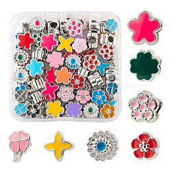 70Pcs 7 Style Flowers & Plants Series UV Plating Acrylic European Beads, with Enamel, Large Hole Beads, Clover & Letter X & Flower & Flower with Concave Dots, Mixed Color, 10.5~13x8.5~13.5x6.5~9mm, Hole: 4~5mm, 10pcs/style(OACR-LS0001-07)