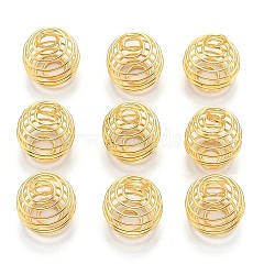 Iron Wire Pendants, Spiral Bead Cage Pendants, Round, Golden, 17x14mm, Hole: 3.5mm(IFIN-Q125-02A-G)