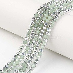 Electroplate Glass Beads Strands, Imitation Jade, Half Silver Plated, Faceted, Rondelle, Pale Green, 8x6mm, Hole: 1mm, about 63~65pcs/strand, 39~40cm(EGLA-A034-J8mm-M01)