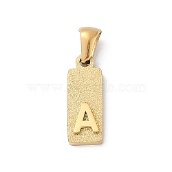 304 Stainless Steel Pendants, Golden, Rectangle with Letter Charm, Letter A, 17.5x6.5x3mm, Hole: 3x6mm(STAS-Z120-03A-G)