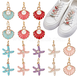 16Pcs 8 Styles Alloy Enamel Shoes Charms, with 304 Stainless Steel Jump Rings, Shell Shape/Starfish, Mixed Color, 21~25mm, 2pcs/style(PALLOY-PH01716)