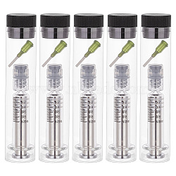 Reusable Glass Dispensing Syringes, with Luer & Needle, for Industry or Labtoratory Liquids Filling, Glue Application, Silver, 9.1x2cm, Capacity: 1ml(0.03fl. oz)(TOOL-WH0001-51A)