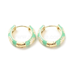 Daisy Flower Enamel Hoop Earrings, Gold Plated Brass Hinged Earrings for Women, Medium Spring Green, 20x22x5mm, Pin: 0.9mm(EJEW-G290-01G-C)