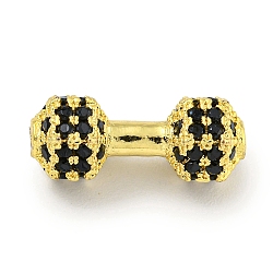 Brass Micro Pave Black Cubic Zirconia Beads, Dumbbell, Real 18K Gold Plated, 6.5x16.5x3.5mm, Hole: 1.8mm(KK-G493-34A-G01)