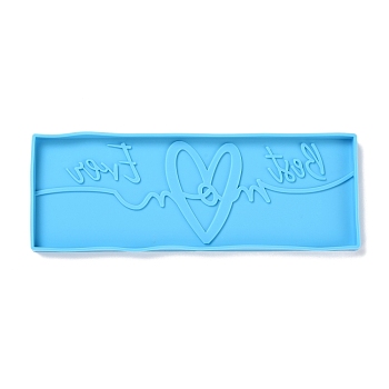 Mother's Day Theme DIY Pendant Silicone Molds, Resin Casting Molds, For UV Resin, Epoxy Resin Jewelry Making, Rectangle with Word & Heart, Deep Sky Blue, 196.5x71x9mm