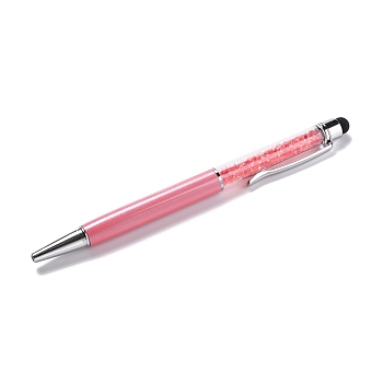 Silicone & Plastic Touch Screen Pen, Aluminum Ball Pen, with Transparent Resin Diamond Shape Beads, Light Coral, 146x13x10mm