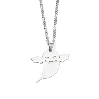 201 Stainless Steel Pendant Necklaces for Man, Ghost, 23.62 inch(60cm), Ghost: 34.5x40.5x1.3mm