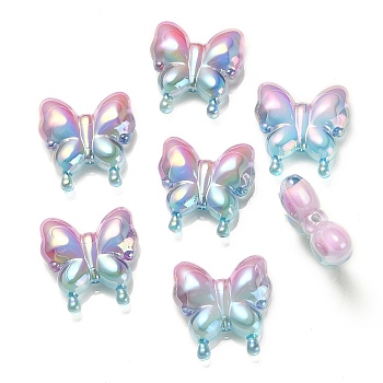 UV Plating Rainbow Iridescent Acrylic Beads, Gradient Beads, Butterfly, Pearl Pink, 30x29x10mm, Hole: 2mm