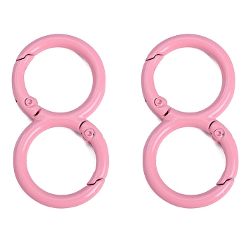 Spray Painted Alloy 8-shaped Keychain Clasps, Spring Buckle DIY Handmade Cartoon Keychain Key Ring Hooks, Pink, 23x43mm