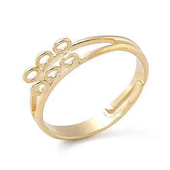 Adjustable Brass Finger Ring Trays for Hanging Pendant, 6 Hole Loop Ring Base, Rack Plating, Long-Lasting Plated, Lead Free & Cadmium Free, Real 24K Gold Plated, 5mm, Hole: 1.6mm, Inner Diameter: 16mm