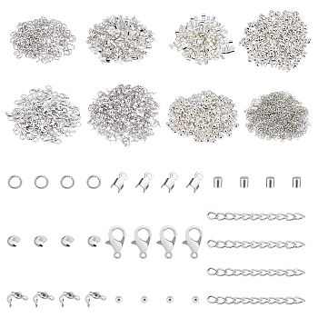 Elite DIY Jewelry Making Finding Kit, Including Iron Folding Crimp Ends & Crimp Beads Covers & End Chains, 304 Stainless Steel Bead Tips & Jump Rings, Brass Crimp Beads, Alloy Lobster Claw Clasps, Mixed Color, 1480Pcs/box
