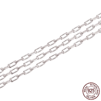 Rhodium Plated 925 Sterling Silver Paperclip Chains, Soldered, Platinum, 4.7x1.7mm