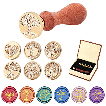 8Pcs 8 Style Pear Wood Handle, with Brass Wax Seal Stamp Head, for Wax Seal Stamp, Wedding Invitations Making, Mixed Shapes, 8pcs/set