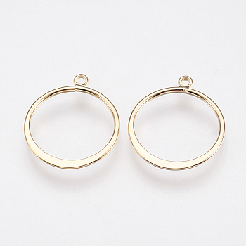 Long-Lasting Plated Brass Pendants, Nickel Free, Ring, Real 18K Gold Plated, 22x18x1mm, Hole: 1.5mm