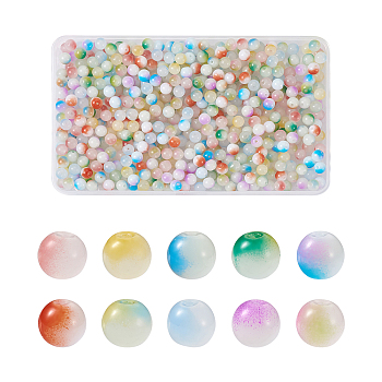 500Pcs 10 Colors Imitation Jade Glass Beads, Transparent Two Tone Baking Paint Round Beads, Mixed Color, 8x7.5mm, Hole: 1.2~1.4mm, 50pcs/color