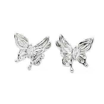 Rack Plating Brass Micro Pave Cubic Zirconia Cuff Earring, Cadmium Free & Lead Free, Long-Lasting Plated, Butterfly, Platinum, 19x18.5x13.5mm